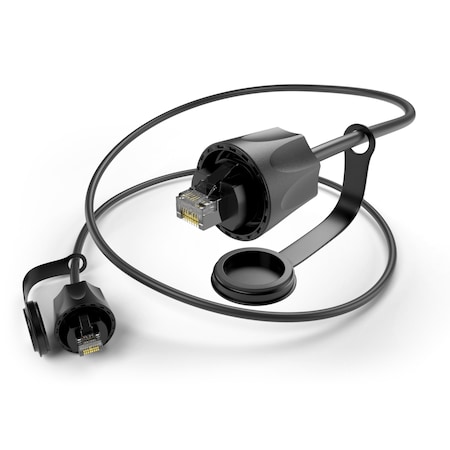 Unc Group 3 Feet Industrial Cat6 Outdoor Patch Cable w/ Dust Cap, Black, S/Stp PC6-03F-BLK-OD